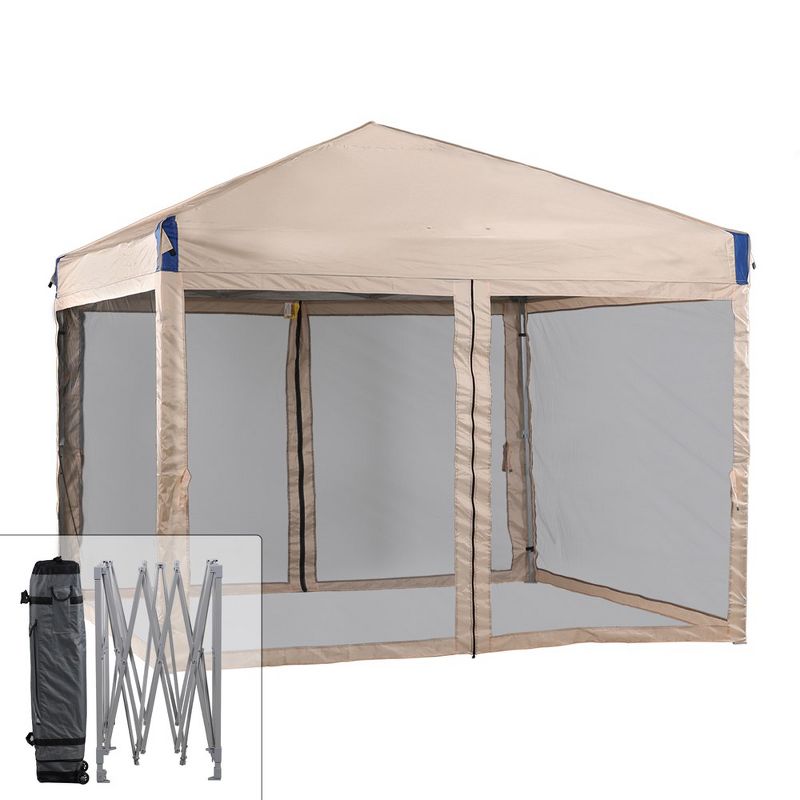 Aoodor 10' x 10' Pop Up Canopy Tent with Removable Mesh Sidewalls, Portable Instant Shade Canopy with Roller Bag, 1 of 8