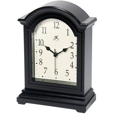 9" Black Plastic Grandfather-Inspired Tabletop Clock with Beige Face