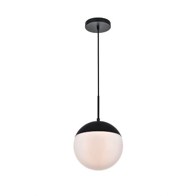 Modern Black Pendant Light with Frosted White Glass Globe Shade