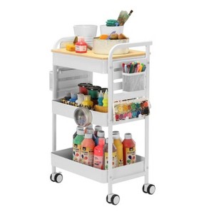 Dcolora Cart with Tabletop & Pegboard - 3-Tier Rolling Utility Cart with Wheels, 2 Baskets & 6 Hooks - Metal Storage Organizer for Home - 1 of 1