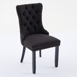 Vynxaria Black Linen Dining Chairs Set of 2 with Black Legs - 1 of 4