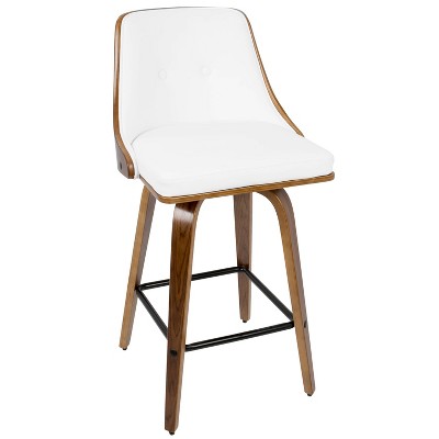 Mid-Century Modern White Swivel Counter Stool with Wooden Back
