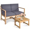 Tangkula 3 in 1 Patio Acacia Wood Table & Chairs Loveseat Bench with Coffee Table - 3 of 4