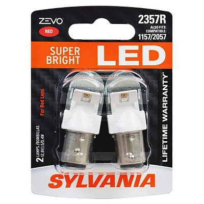 Sylvania Zevo 2357 Red LED Super Bright Interior and Exterior Rear Tail Brake Light Mini Light Bulb Set, 2 Pack