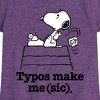 Girls' - Peanuts - Snoopy Typos Make Me Sic Fitted Short Sleeve Graphic T-Shirt - 2 of 4