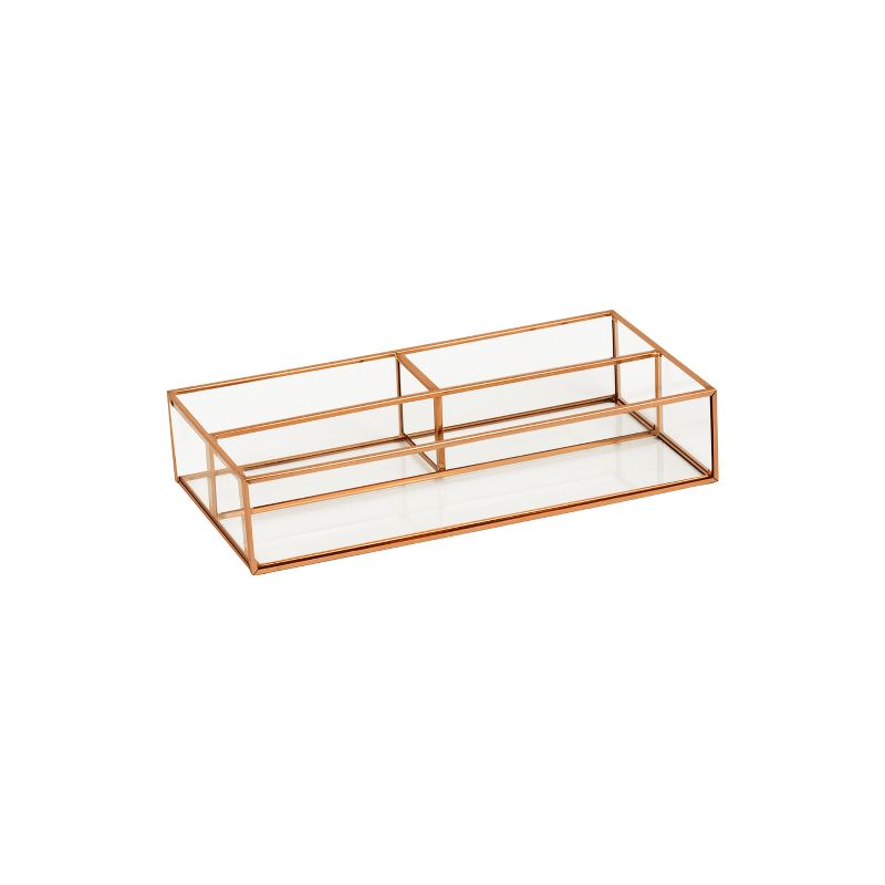 10&#34;X5&#34;X2&#34; 3 Compartment Vertical Glass &#38; Metal Vanity Organizer Copper Finish - Threshold&#8482;, 1 of 2
