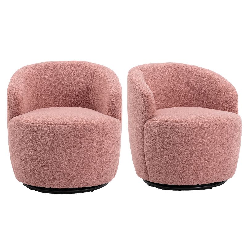 Fannie Set Of 2 Teddy Swivel Chair,25.60'' Wide Small Size Teddy Accent Chairs,Upholstered 360° Swivel Barrel Chair-The Pop Maison, 2 of 8