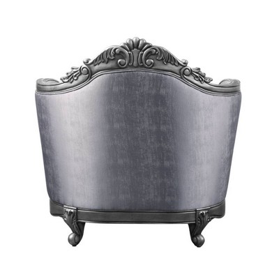 Ariadne Platinum Gray Floral Accent Chair with Carved Wood Detail