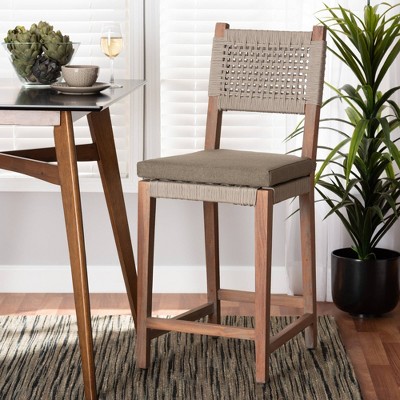 Gray Woven Rope and Mahogany Counter Stool