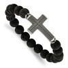 Chisel Stainless Steel Antiqued Gun Metal IP-plated Cross 10.5mm Lava Stone Beaded Stretch Bracelet - 2 of 3