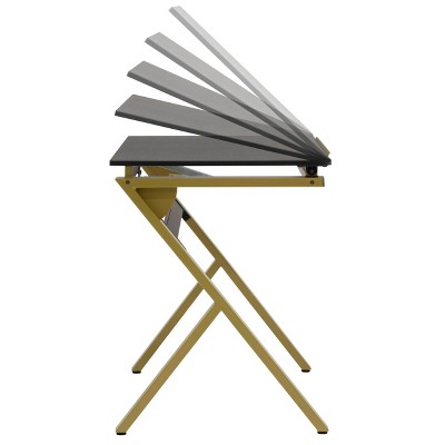 Stellar 36" Black and Gold Adjustable Drawing Table with Padded Stool