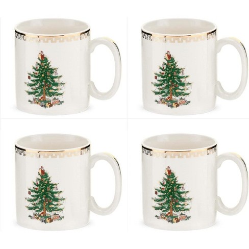 Spode Christmas Tree 2023 Annual 4pc Mug and Spoon Set, Christmas Mugs -  Microwave & Dishwasher Safe, Cute Coffee Mugs, Porcelain Coffee Cup &  Spoon