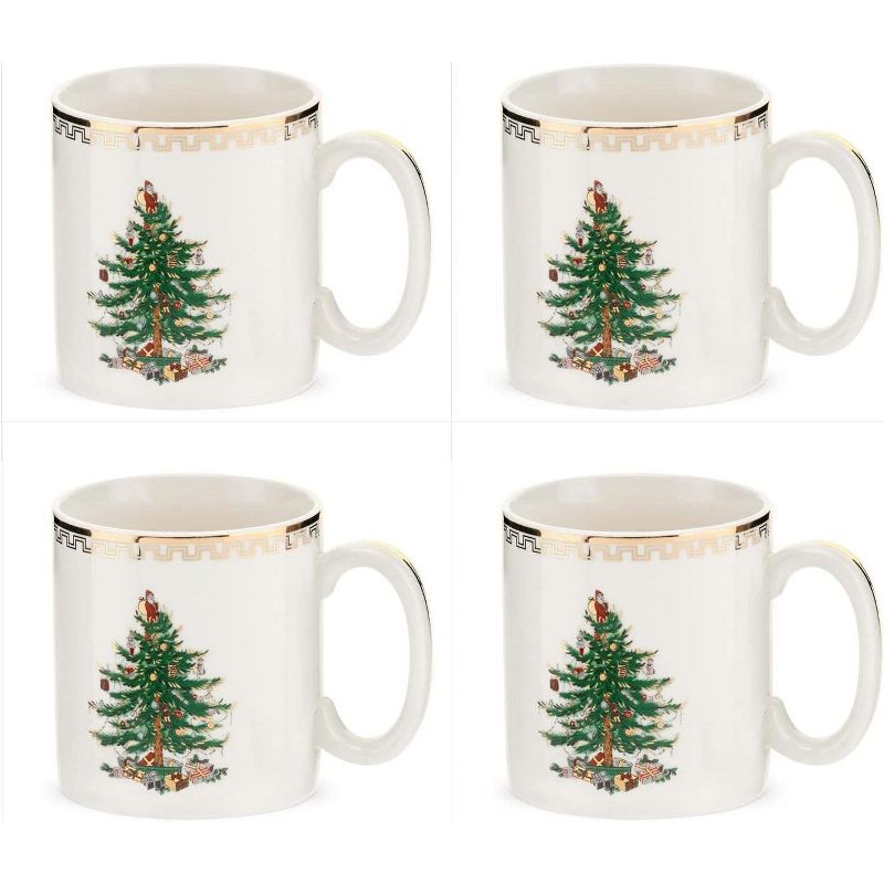 Spode Christmas Tree Gold Collection Mug, Set of 4, 8-Ounce, Holiday Coffee Mugs, Cup for Tea, Hot Cocoa, and Coffee, Made of Fine Earthenware, 1 of 4