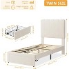 Twin Bed Frame with Drawer, Upholstered Platform Bed with Wave Headboard, Wooden Slats Support, No Box Spring Needed, Noiseless - 2 of 4