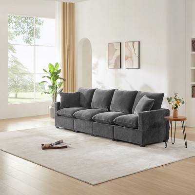 7/6/5/4 Seat Upholstered Sectional Sofa Couch, Modular Sofa with 2 Pillows 4M -ModernLuxe