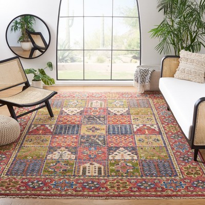 Samarkand Splendor Hand-Knotted Wool Rug in Red & Green - 8' x 10'