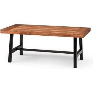 VINGLI Outdoor Wooden Coffee Table, Metal Frame Heavy Duty Patio Coffee Table for Outside, All Weather Solid Wood Low Outdoor Table for Balcony Porch - 1 of 4