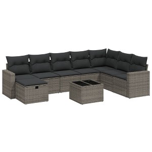 vidaXL Garden Sofa Set Gray PE Rattan Large Removable Covers - 1 of 4