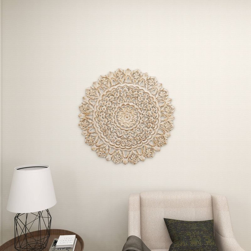 Wood Floral Handmade Intricately Carved Mandala Wall Decor White - Olivia &#38; May, 6 of 19