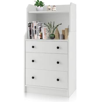 Tangkula 3-Drawer Dresser 44" Tall Wood Storage Organizer Chest w/ 2 Open Shelves White