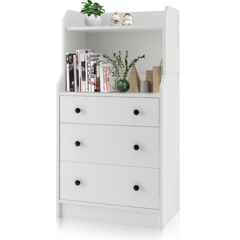 Tangkula 3-Drawer Dresser 44" Tall Wood Storage Organizer Chest w/ 2 Open Shelves White, 1 of 10