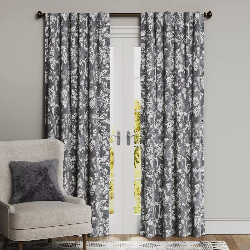 84x50 Stamped Fl Blackout, Gray Blackout Curtains