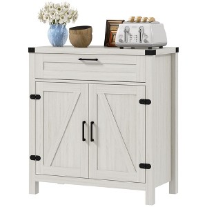 Yukimo 30" White Oak Modern Farmhouse Sideboard Cabinet with 2 Barn Doors and Drawer, Storage Buffet for Dining Room & Living Room - 1 of 4