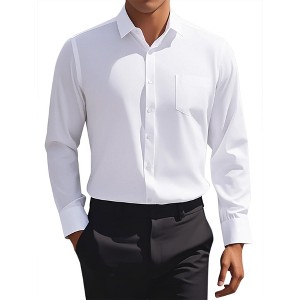 INSPIRE CHIC Men's Solid Long Sleeve Regular Fit Formal Business Button Down Dress Shirts - 1 of 4
