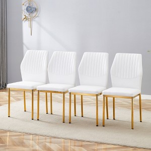 Kumasinova 19"H High Resilience Dining Chairs Set of 4,Modern Minimalist PU Leather Kitchen Side Chairs with Metal Legs for Dining Room,White+Gold - 1 of 4