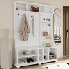 HDZNVF Hall Tree with Shoe Bench, Coat Rack ,Shoe Storage ,Storage Shelves and Pegboard, White - 3 of 4
