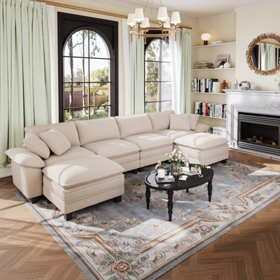 Captiva Designs Cloud Modular Sectional Sofa, 157.5" U-Shaped 6-Seater Couch with Ottomans