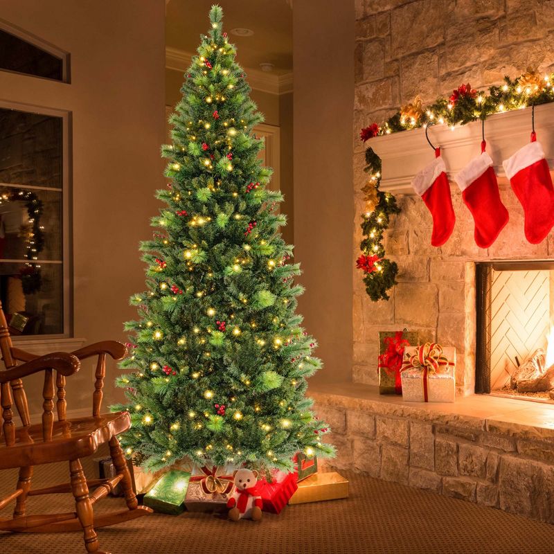 Costway 6FT/7FT/8FT Pre-Lit Artificial Christmas Tree 9 Lighting Modes with 300/400/500 LED Lights & Timer, 2 of 11