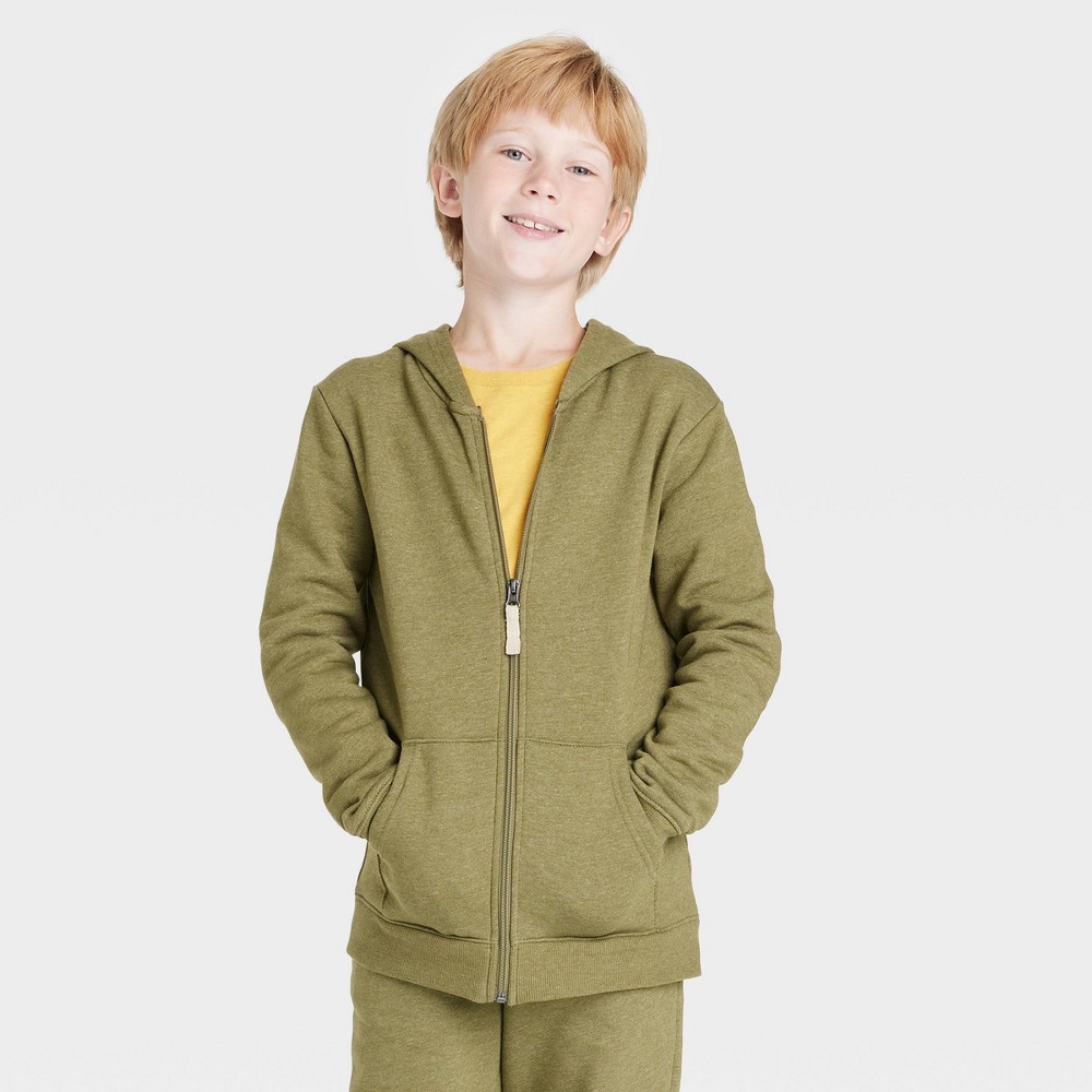 Boys' Fleece Zip-Up Hoodie - Cat & Jack Olive Green L