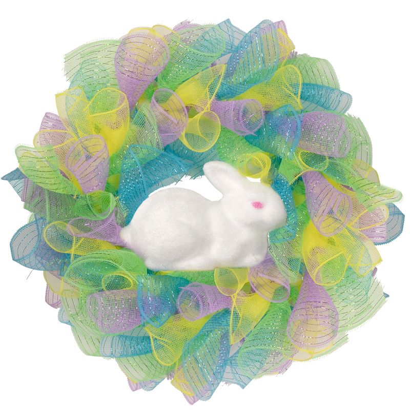 Northlight Pastel Deco Mesh Ribbon Easter Bunny Wreath - 24", 1 of 5
