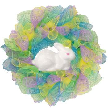 Northlight Pastel Deco Mesh Ribbon Easter Bunny Wreath - 24"