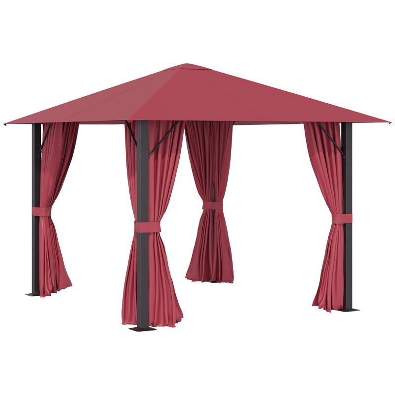 Outsunny 9.7' x 9.7' Patio Gazebo Aluminum Frame Outdoor Canopy Shelter with Sidewalls, Vented Roof for Garden, Lawn, Backyard, and Deck, Wine Red, 1 of 7