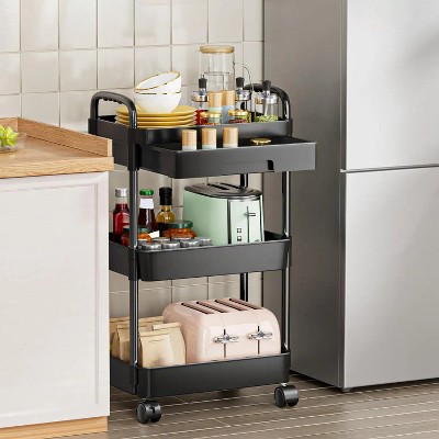LunaLulinlk Rolling Utility Cart Movable Storage Organizer with Drawer Lockable Wheels,3 Tier