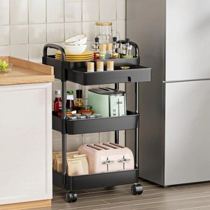LunaLulinlk Rolling Utility Cart Movable Storage Organizer with Drawer Lockable Wheels,3 Tier - 1 of 4