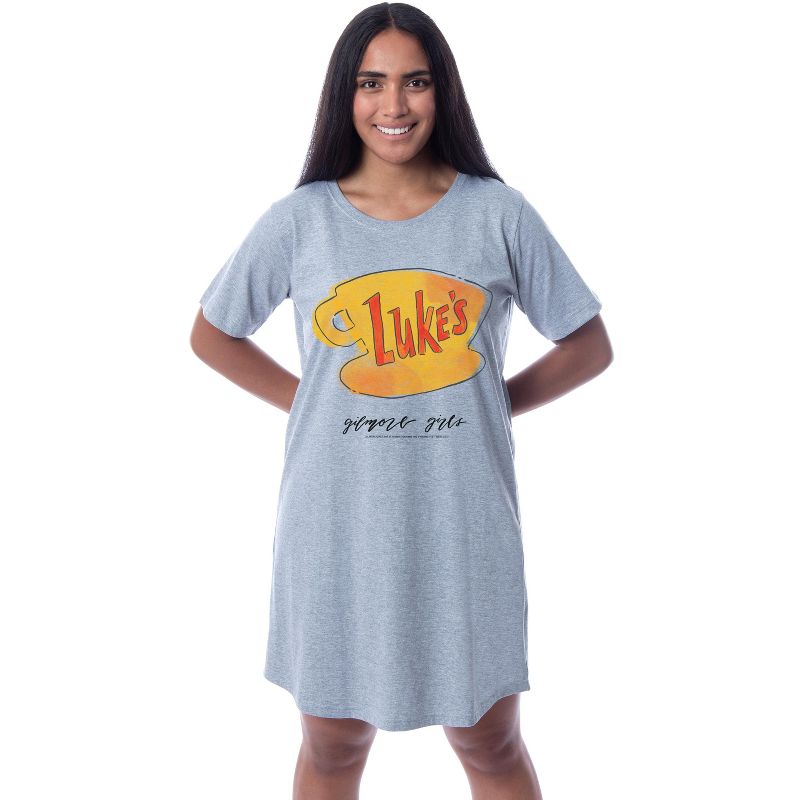 Gilmore Girls Womens' Luke's Diner Logo Nightgown Sleep Pajama Shirt Grey, 1 of 4