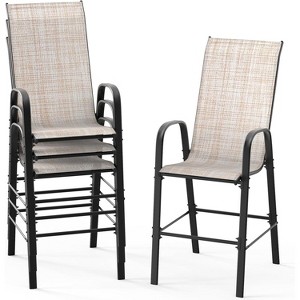 VINGLI Outdoor Bar Chairs Set of 4 – Stackable Outdoor Bar Stools with Sturdy Sling High Back and Armrests for Lawn, Courtyard, Garden, Bar, Yellow - 1 of 4