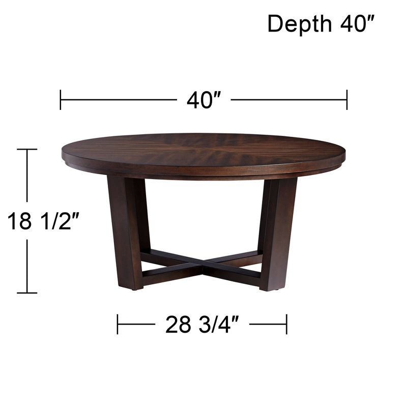 Elm Lane Conrad Modern Ash Wood Round Coffee Table 40" Wide Dark Brown Crossed Frame for Spaces Living Family Room Bedroom Bedside Entryway House Home, 4 of 9