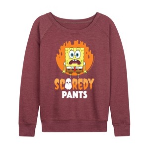 Women's - SpongeBob SquarePants - Scaredy Pants Lightweight French Terry Wide Neck Long Sleeve Shirt - 1 of 4