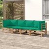 vidaXL 4 Piece Bamboo Patio Lounge Set with Cushions - Comfortable Outdoor Furniture, Easy Assembly, Natural Material, Green Cushion - 2 of 4