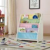 TopComfy Decorative Storage Cabinets Kids Wooden Canvas Sling Magazine Bookcase for Kids Room, White, 24.8"*11.8"*22.56" - 3 of 4