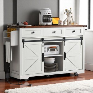 53.7" Farmhouse Kitchen Island with Drop Leaf,Storage Cabinet,3 Drawers, Adjustable Shelves,Kitchen and Dining Cabinets - 1 of 4