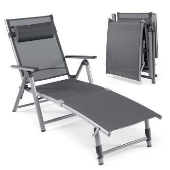 Tangkula 2PCS Patio Lounge Chair Rustproof Aluminum Folding Chaise w/ Adjustable Backrest & Footrest