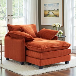 40''W Comfy Cloud Sofa Armchair - Corduroy Oversized Chair & Ottoman Set, Plush Upholstery & Extra Deep Seat for Small Apartment Living Rooms - 1 of 4