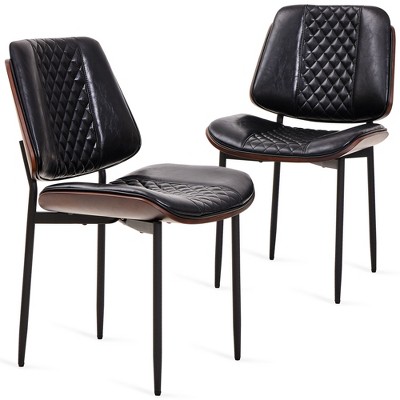 SKRAN Mid-Century Dining Chairs Set of 2, PU Leather Upholstered, Retro Kitchen Chair with Adjustable Metal Legs for Dining Room, Living Room