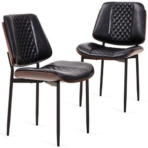 SKRAN Mid-Century Dining Chairs Set of 2, PU Leather Upholstered, Retro Kitchen Chair with Adjustable Metal Legs for Dining Room, Living Room - 1 of 4