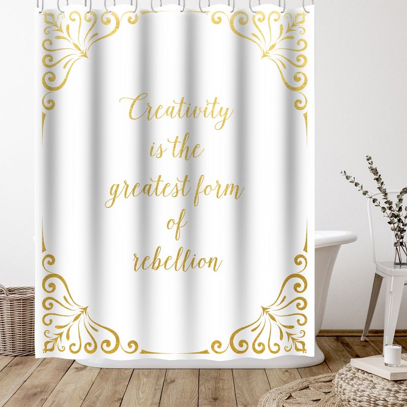 Americanflat 71" x 74" Shower Curtain, Rebellion Gold by Samantha Ranlet, 5 of 9